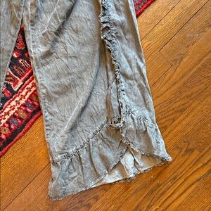 Gray Drawstring Pants with Ruffle Detail